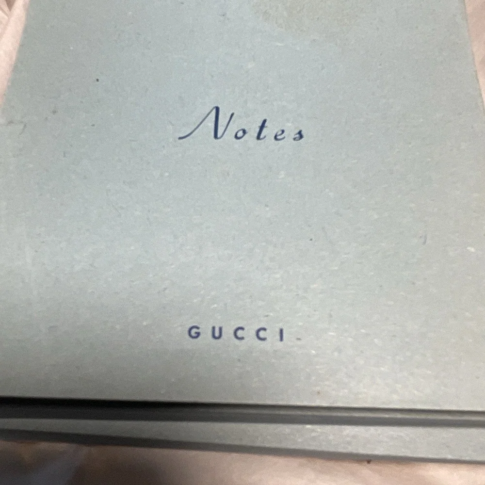 3 Gucci Notes Notepad Stationery Pad with Holder & Box, Light Blue Branded Logo